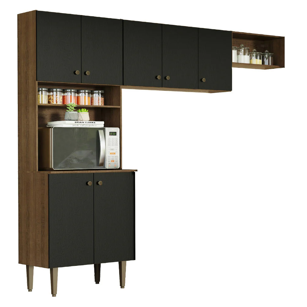 Armário de Cozinha Compacta Quiosque 235cm Rustic/Preto Gourmet Madesa 01 - Image 2