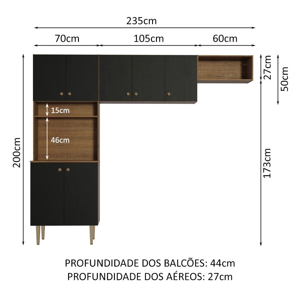 Armário de Cozinha Compacta Quiosque 235cm Rustic/Preto Gourmet Madesa 01 - Image 3