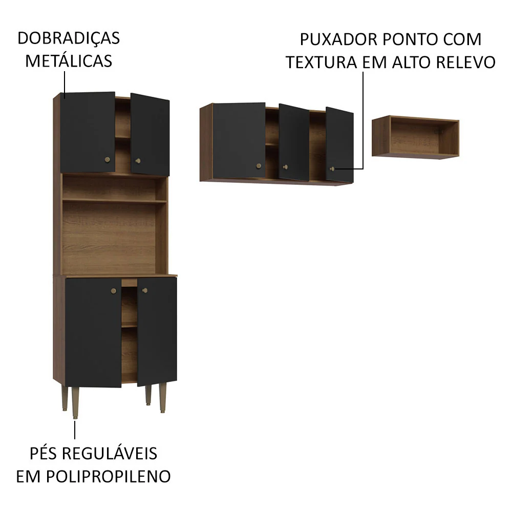 Armário de Cozinha Compacta Quiosque 235cm Rustic/Preto Gourmet Madesa 01 - Image 4
