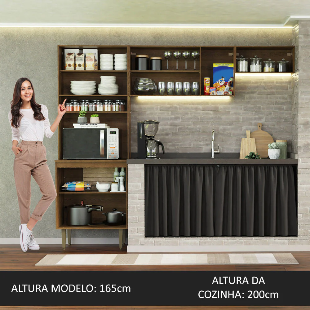 Armário de Cozinha Compacta Quiosque 235cm Rustic/Preto Gourmet Madesa 01 - Image 5