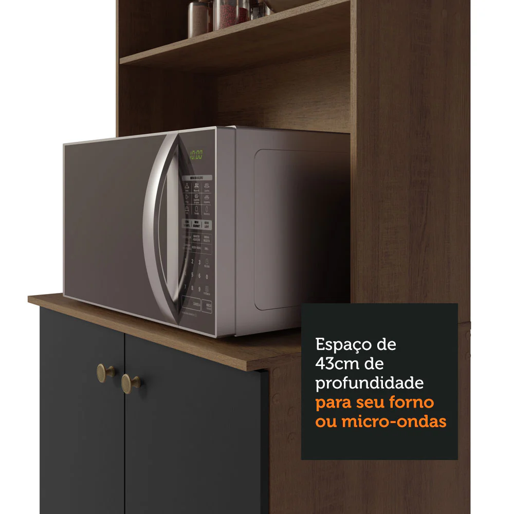 Armário de Cozinha Compacta Quiosque 235cm Rustic/Preto Gourmet Madesa 01 - Image 7