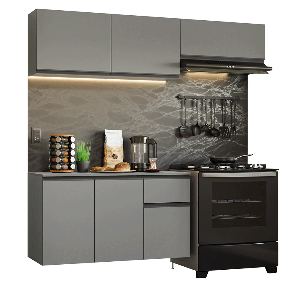 Armário de Cozinha Compacta Suspenso 200cm Cinza Nice Madesa 04 - Image 2