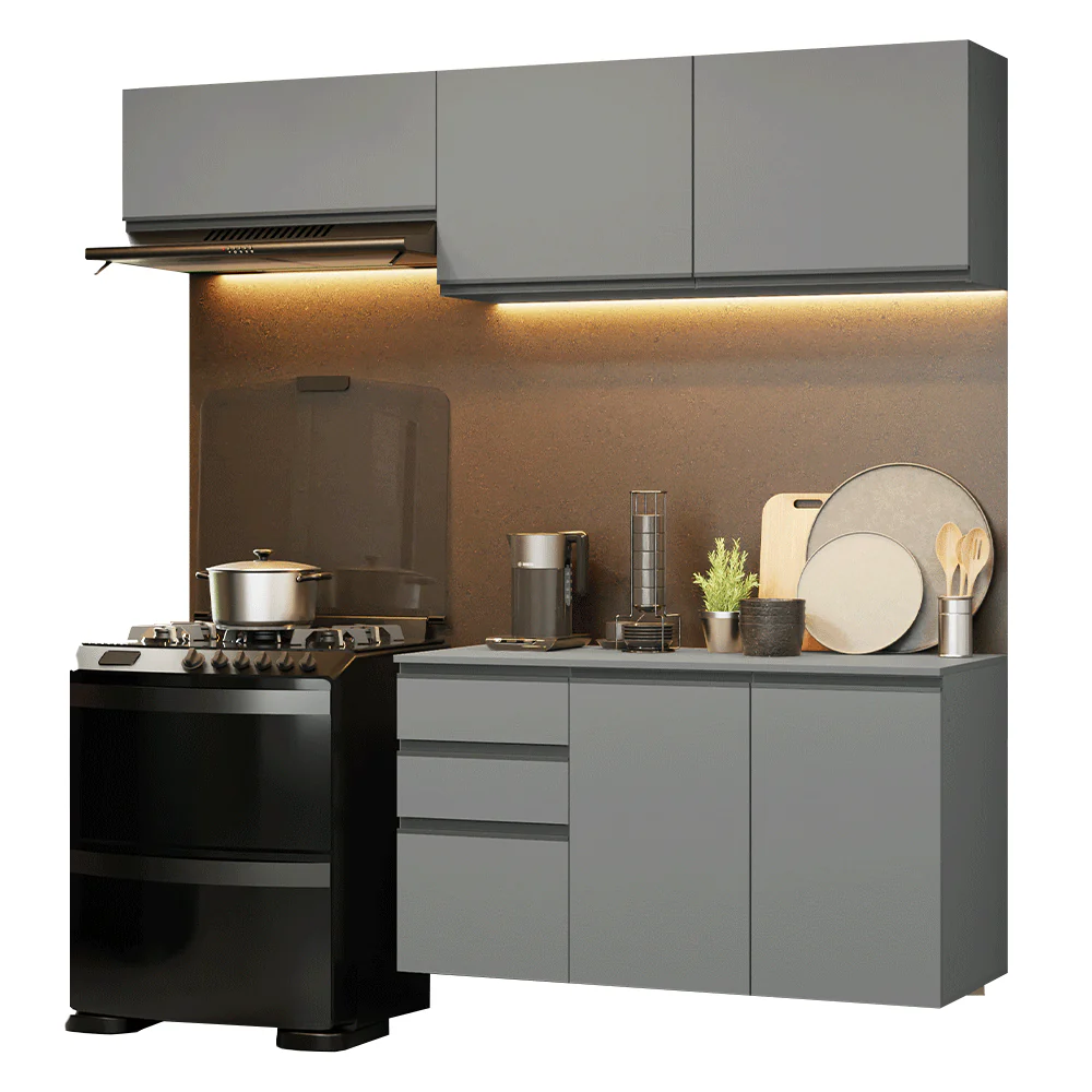 Armário de Cozinha Compacta Suspenso 200cm Cinza Nice Madesa 05 - Image 2
