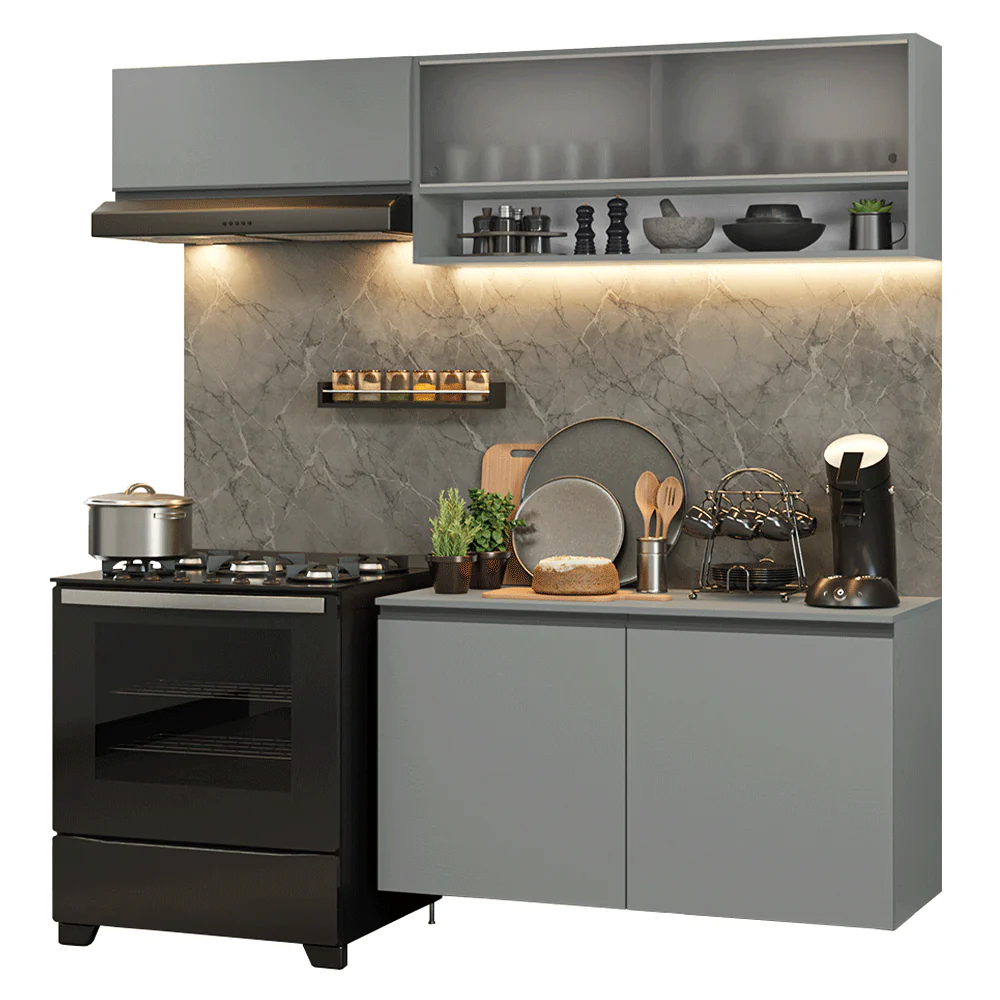 Armário de Cozinha Compacta Suspenso 200cm Cinza Nice Madesa 07 - Image 2