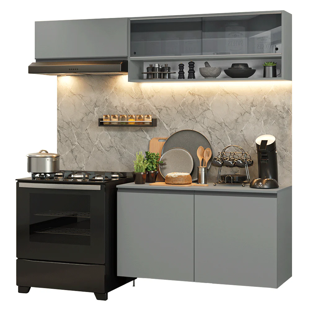 Armário de Cozinha Compacta Suspenso 200cm Cinza Nice Madesa 08 - Image 2