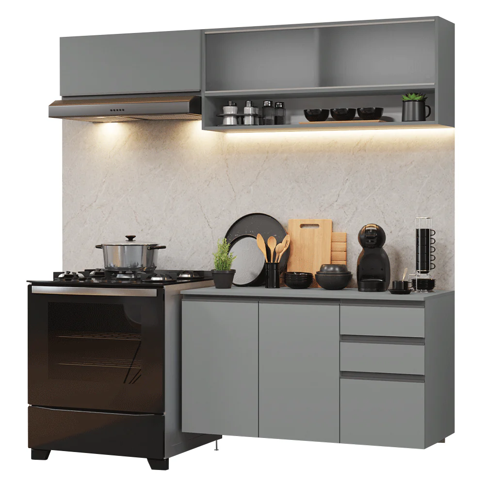 Armário de Cozinha Compacta Suspenso 200cm Cinza Nice Madesa 11 - Image 2