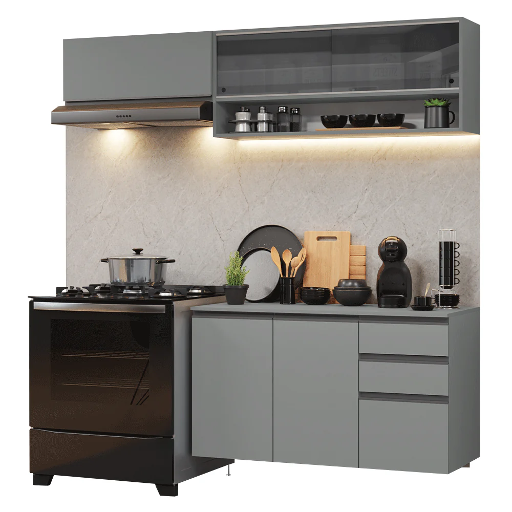 Armário de Cozinha Compacta Suspenso 200cm Cinza Nice Madesa 12 - Image 2