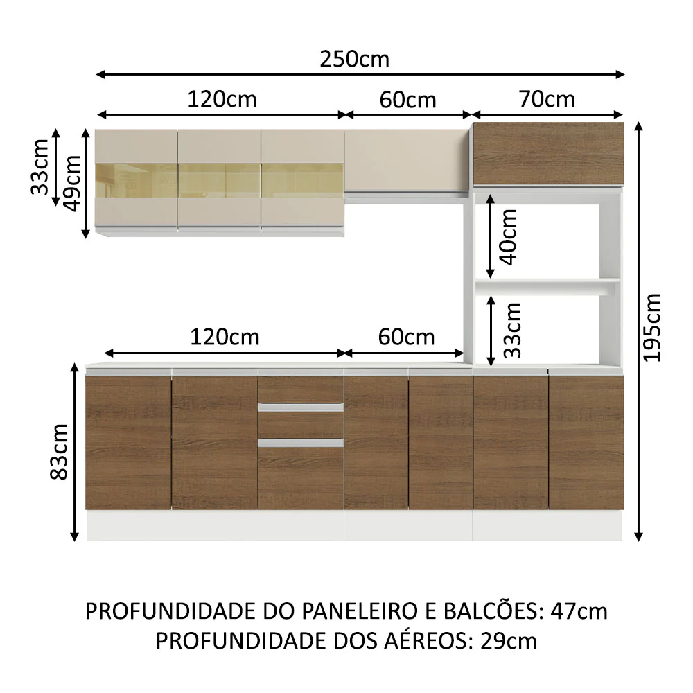 Armário de Cozinha Completa 100% MDF 250 cm Branco/Rustic/Crema Smart Madesa 02 - Image 3