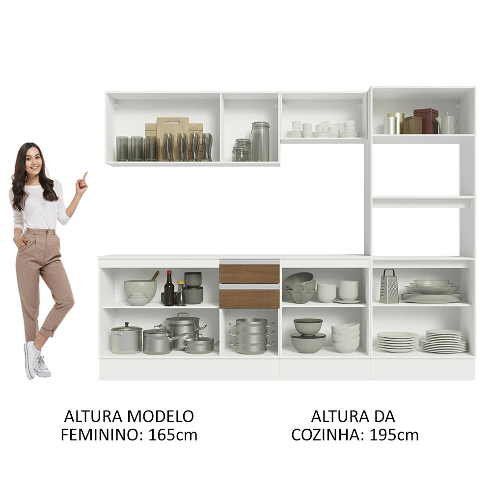 Armário de Cozinha Completa 100% MDF 250 cm Branco/Rustic/Crema Smart Madesa 02 - Image 5