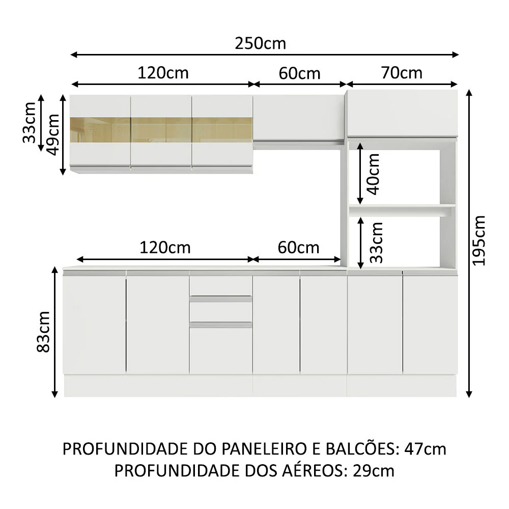 Armário de Cozinha Completa 100% MDF 250 cm Branco Smart Madesa 02 - Image 3