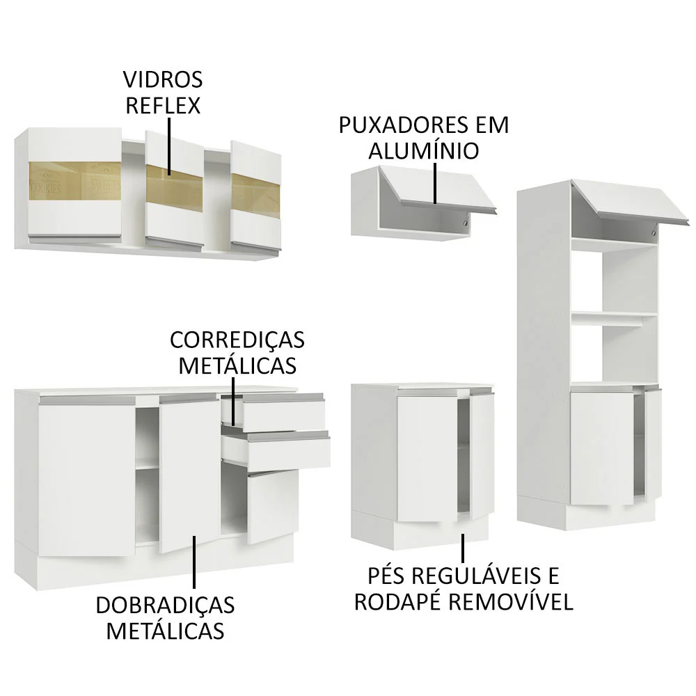 Armário de Cozinha Completa 100% MDF 250 cm Branco Smart Madesa 02 - Image 4
