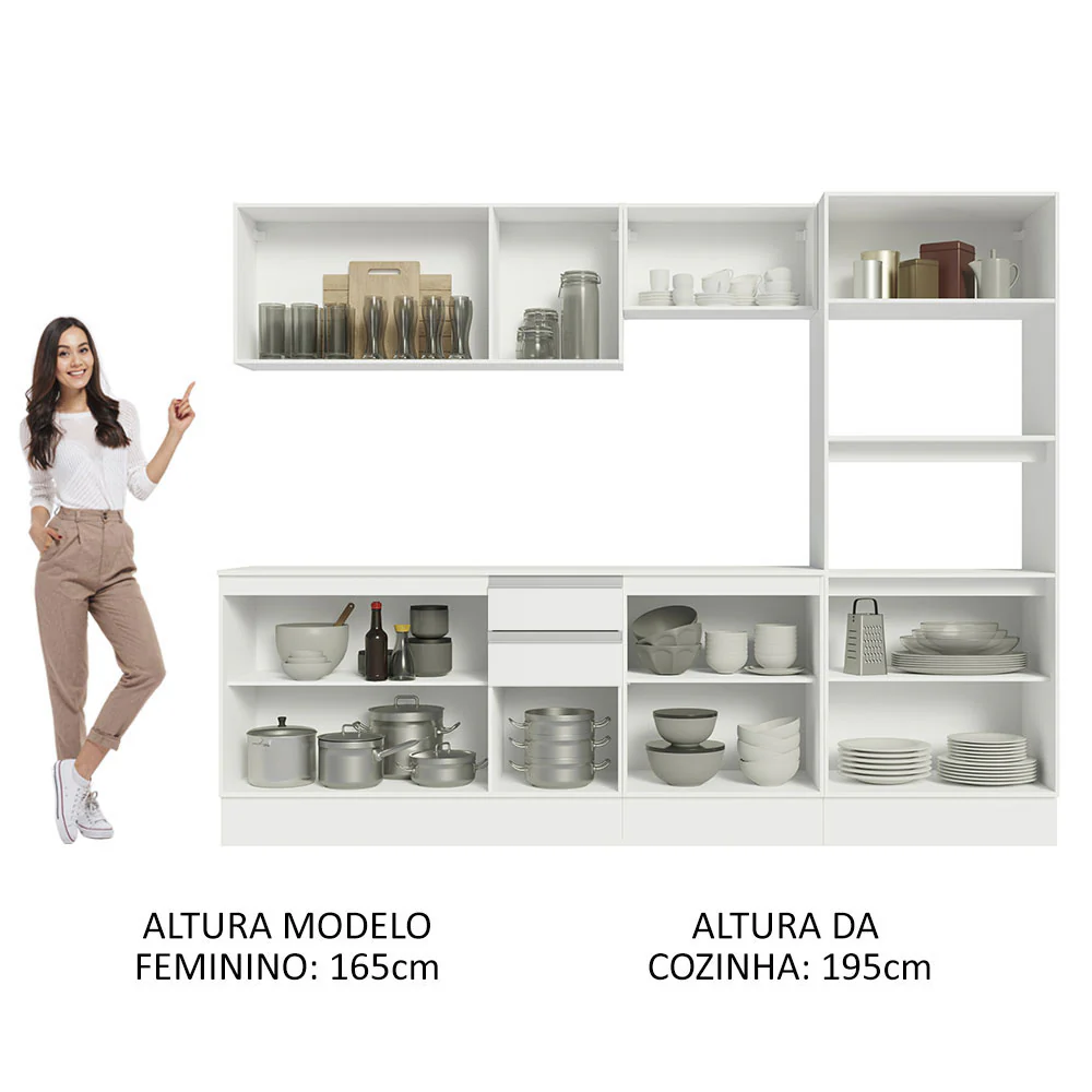 Armário de Cozinha Completa 100% MDF 250 cm Branco Smart Madesa 02 - Image 5