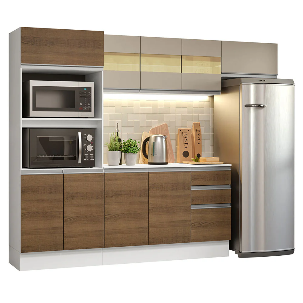 Armário de Cozinha Completa 100% MDF 250cm Branco/Rustic/Crema Smart Madesa 03 - Image 2