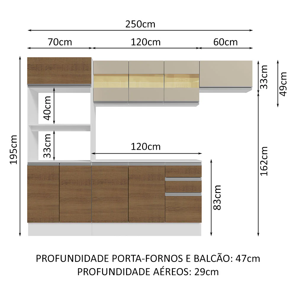 Armário de Cozinha Completa 100% MDF 250cm Branco/Rustic/Crema Smart Madesa 03 - Image 3