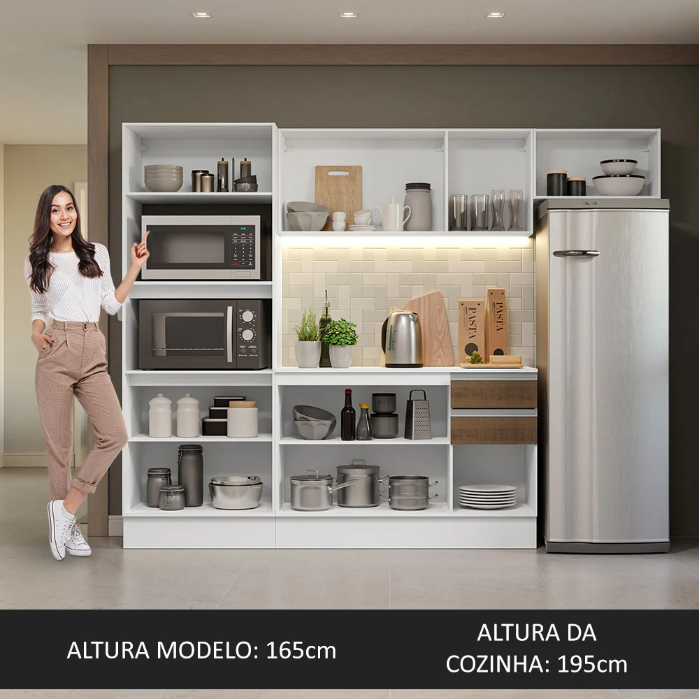Armário de Cozinha Completa 100% MDF 250cm Branco/Rustic/Crema Smart Madesa 03 - Image 5