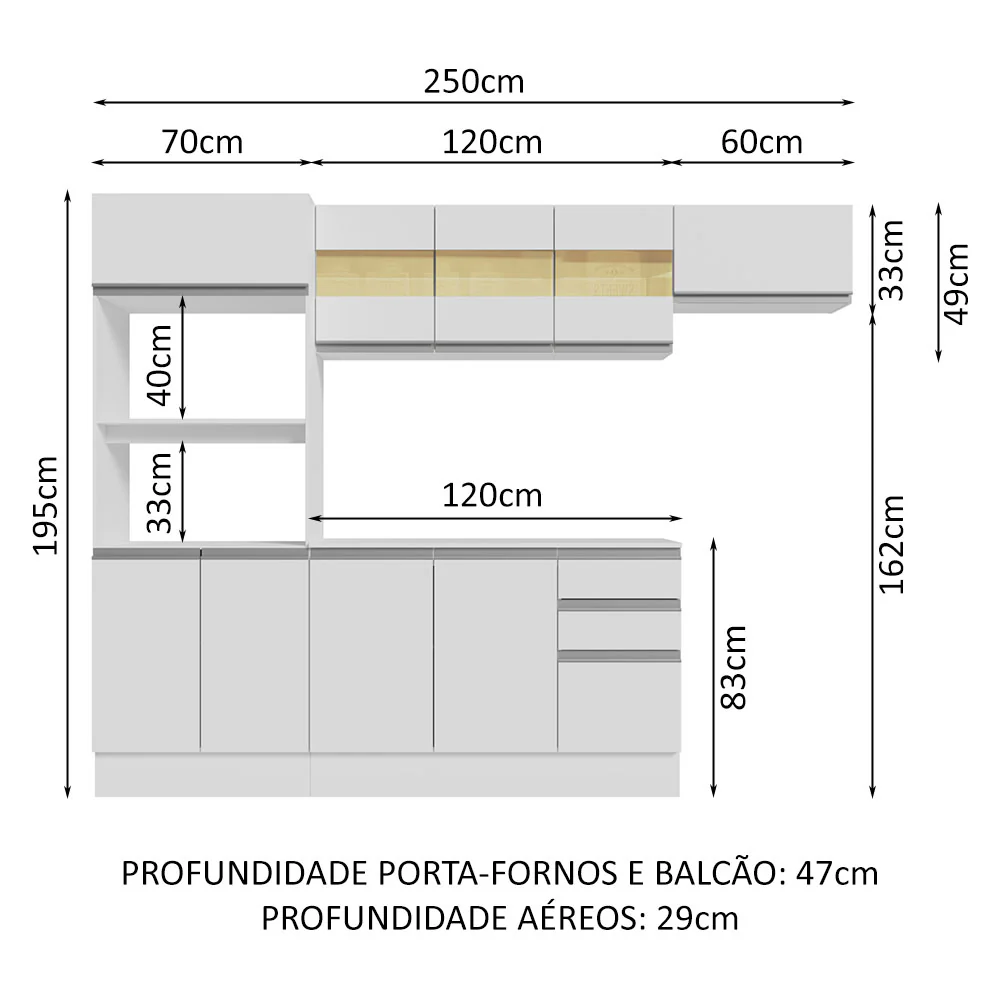 Armário de Cozinha Completa 100% MDF 250cm Branco Smart Madesa 03 - Image 3