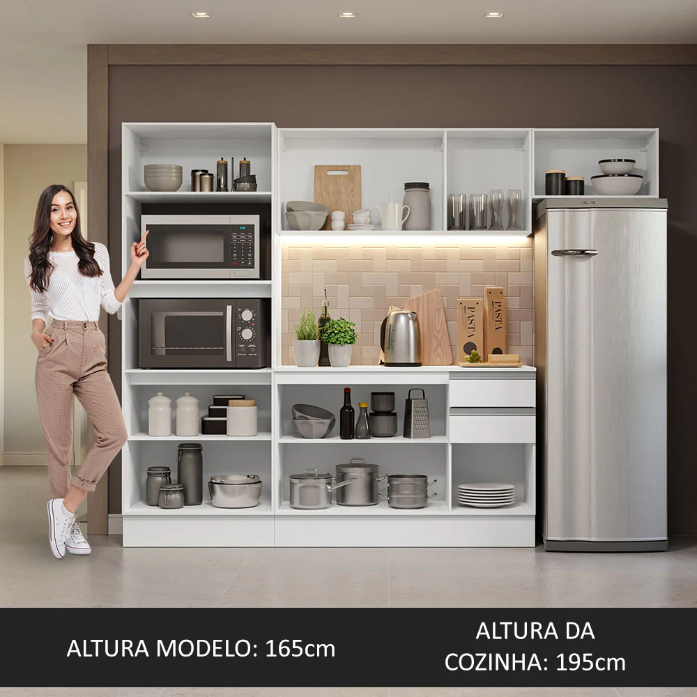 Armário de Cozinha Completa 100% MDF 250cm Branco Smart Madesa 03 - Image 5