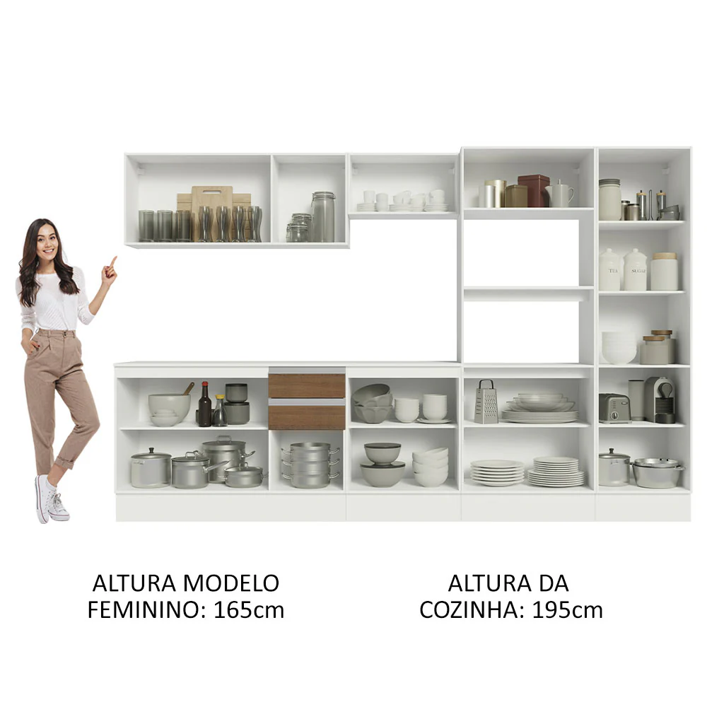 Armário de Cozinha Completa 100% MDF 300cm Branco/Rustic/Crema Smart Madesa 02 - Image 5