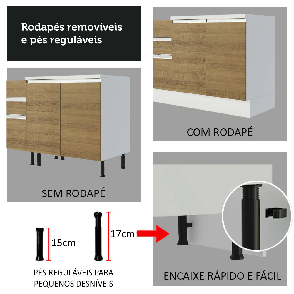 Armário de Cozinha Completa 100% MDF 300cm Branco/Rustic/Crema Smart Madesa 02 - Image 9