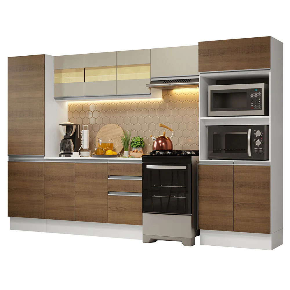Armário de Cozinha Completa 100% MDF 300cm Branco/Rustic/Crema Smart Madesa 03 - Image 2