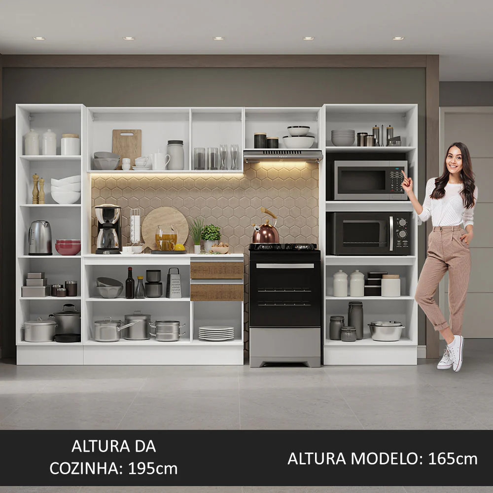 Armário de Cozinha Completa 100% MDF 300cm Branco/Rustic/Crema Smart Madesa 03 - Image 5