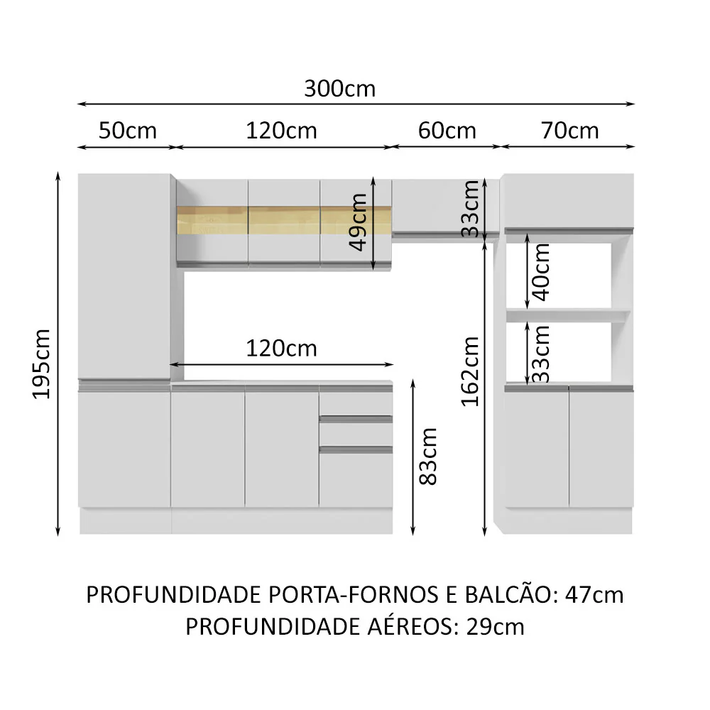 Armário de Cozinha Completa 100% MDF 300cm Branco Smart Madesa 03 - Image 3