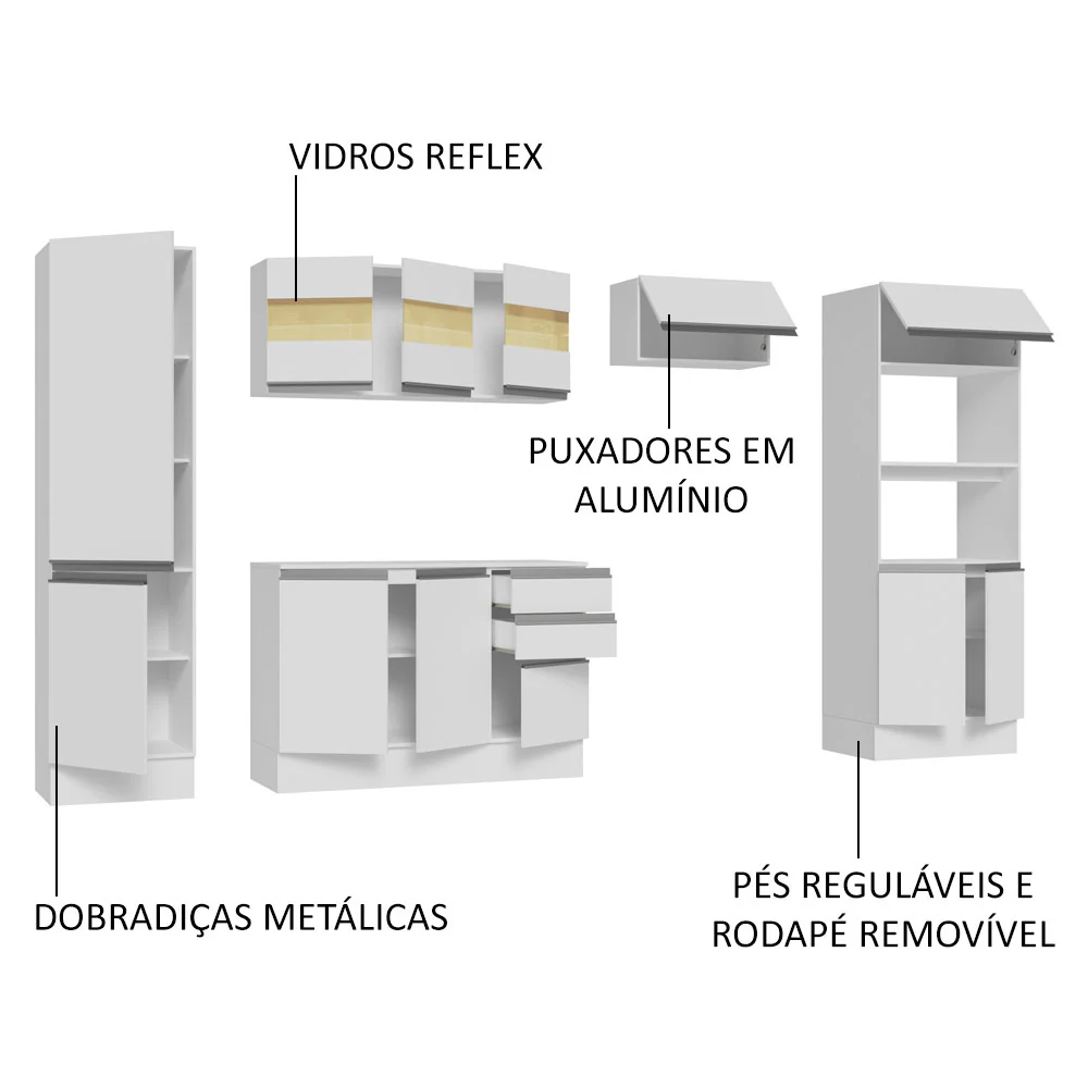 Armário de Cozinha Completa 100% MDF 300cm Branco Smart Madesa 03 - Image 4