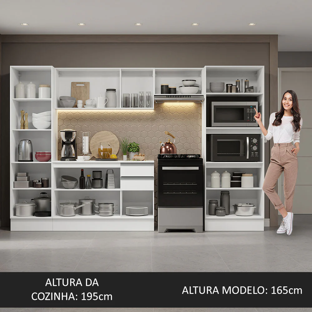 Armário de Cozinha Completa 100% MDF 300cm Branco Smart Madesa 03 - Image 5