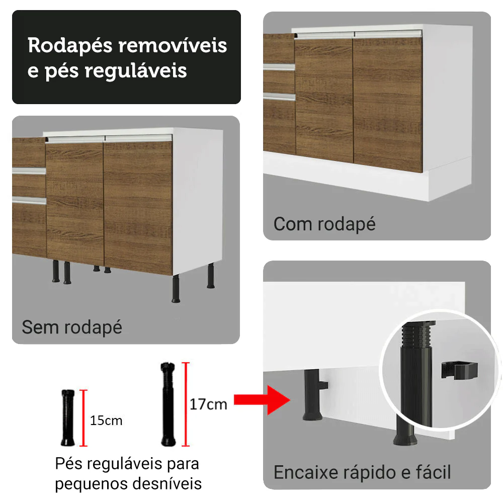 Armário de Cozinha Completa 100% MDF 310 cm Branco/Rustic/Crema Smart 01 - Image 10
