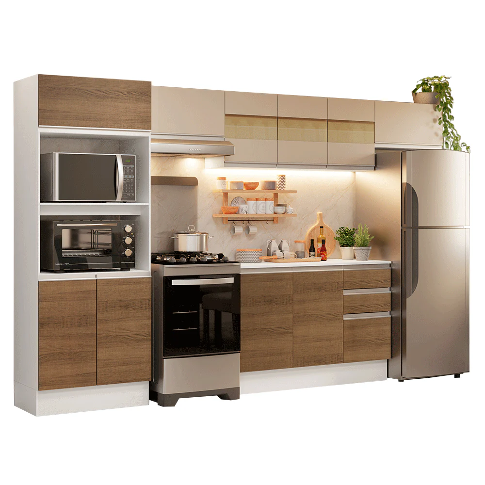Armário de Cozinha Completa 100% MDF 310 cm Branco/Rustic/Crema Smart 01 - Image 2