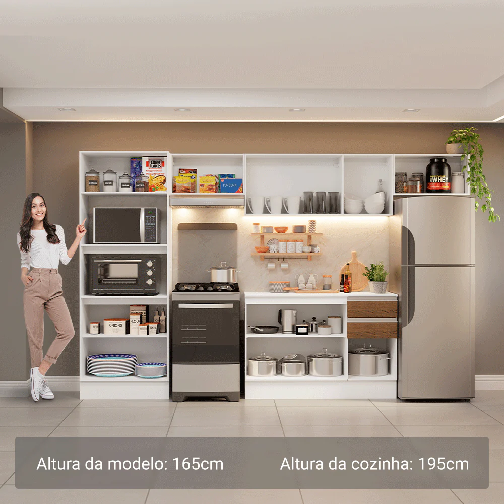 Armário de Cozinha Completa 100% MDF 310 cm Branco/Rustic/Crema Smart 01 - Image 4
