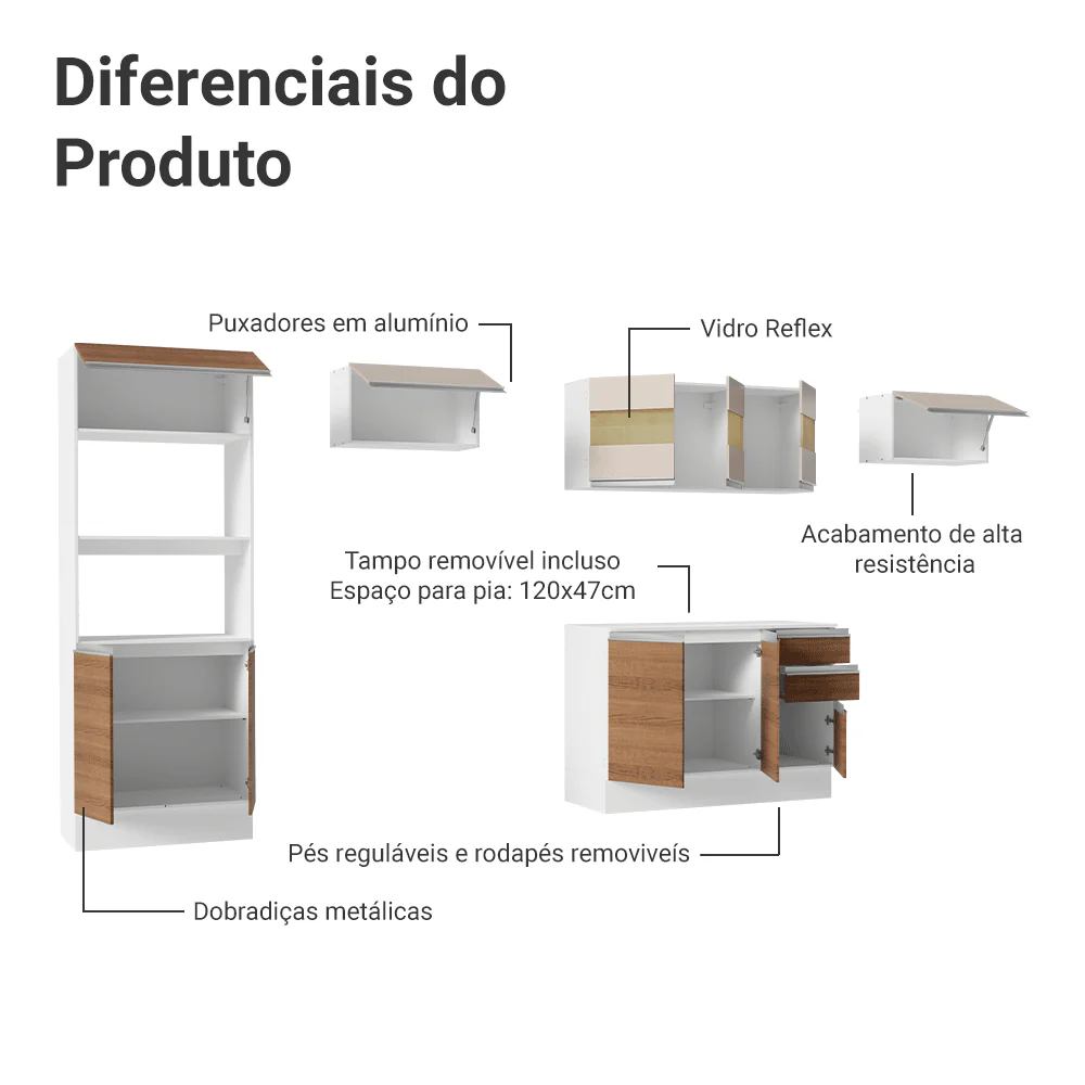 Armário de Cozinha Completa 100% MDF 310 cm Branco/Rustic/Crema Smart 01 - Image 5