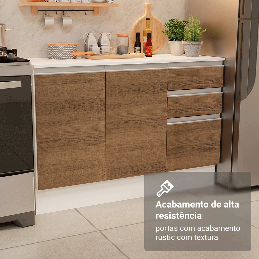 Armário de Cozinha Completa 100% MDF 310 cm Branco/Rustic/Crema Smart 01 - Image 8