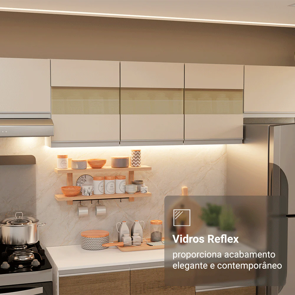 Armário de Cozinha Completa 100% MDF 310 cm Branco/Rustic/Crema Smart 01 - Image 9