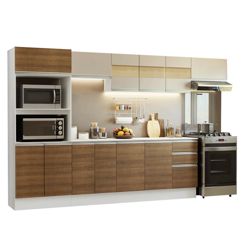 Armário de Cozinha Completa 100% MDF 310 cm Branco/Rustic/Crema Smart 02 - Image 2