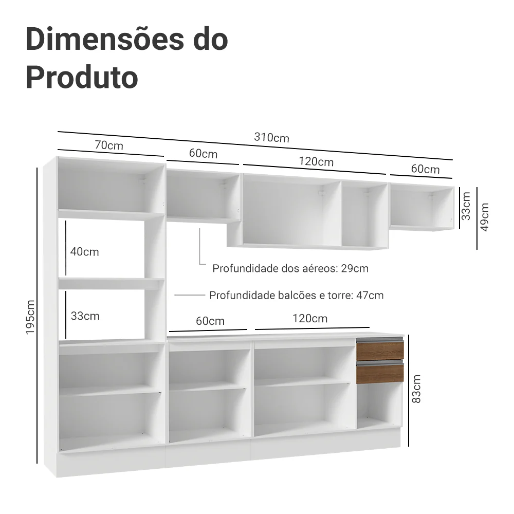 Armário de Cozinha Completa 100% MDF 310 cm Branco/Rustic/Crema Smart 02 - Image 3