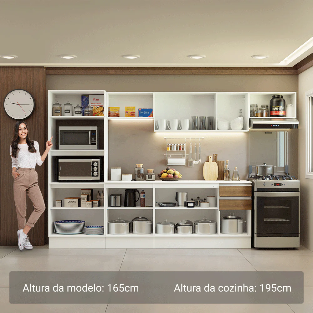 Armário de Cozinha Completa 100% MDF 310 cm Branco/Rustic/Crema Smart 02 - Image 4
