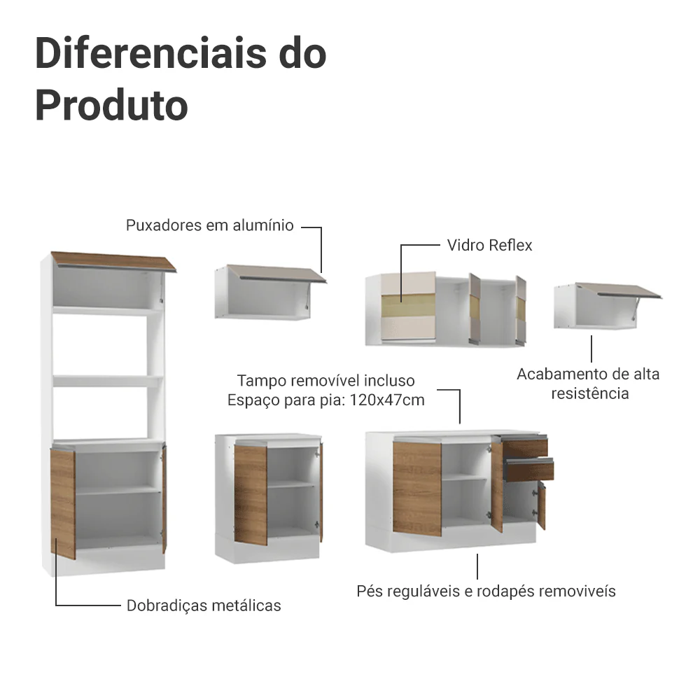 Armário de Cozinha Completa 100% MDF 310 cm Branco/Rustic/Crema Smart 02 - Image 5