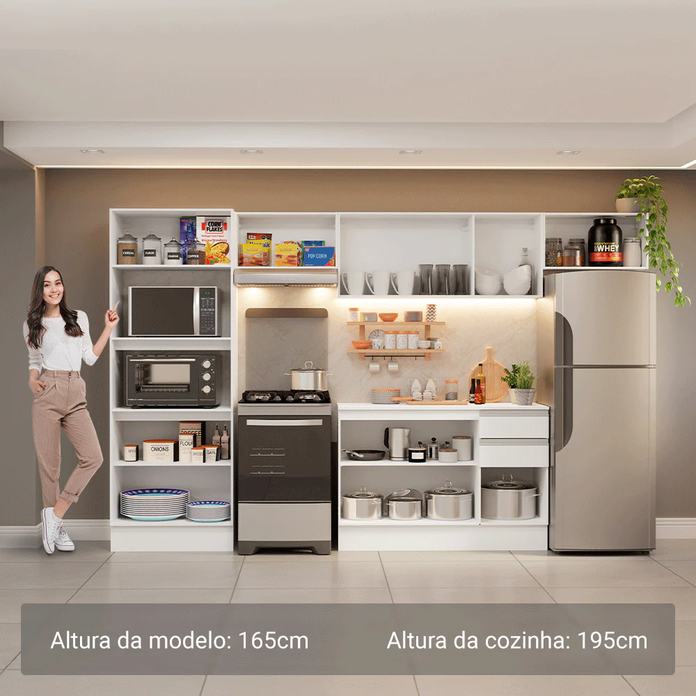 Armário de Cozinha Completa 100% MDF 310 cm Branco Smart 01 - Image 4