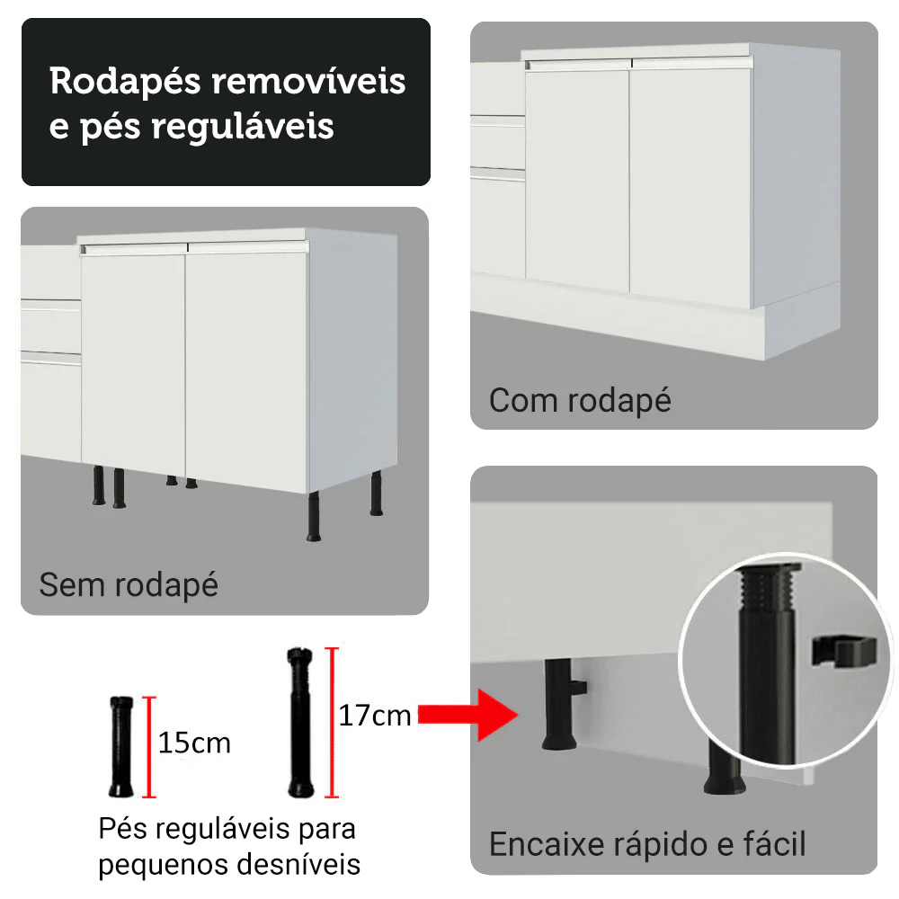 Armário de Cozinha Completa 100% MDF 310 cm Branco Smart 02 - Image 10