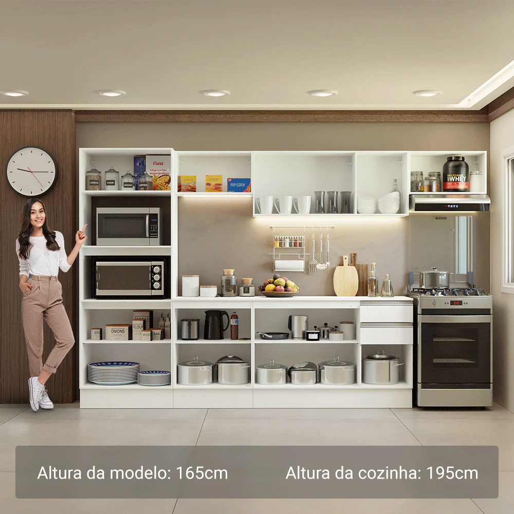 Armário de Cozinha Completa 100% MDF 310 cm Branco Smart 02 - Image 4