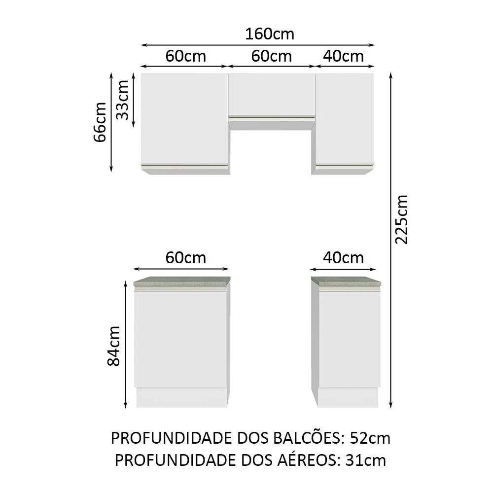 Armário de Cozinha Compacta 160cm Branco Glamy Madesa 07 - Image 3