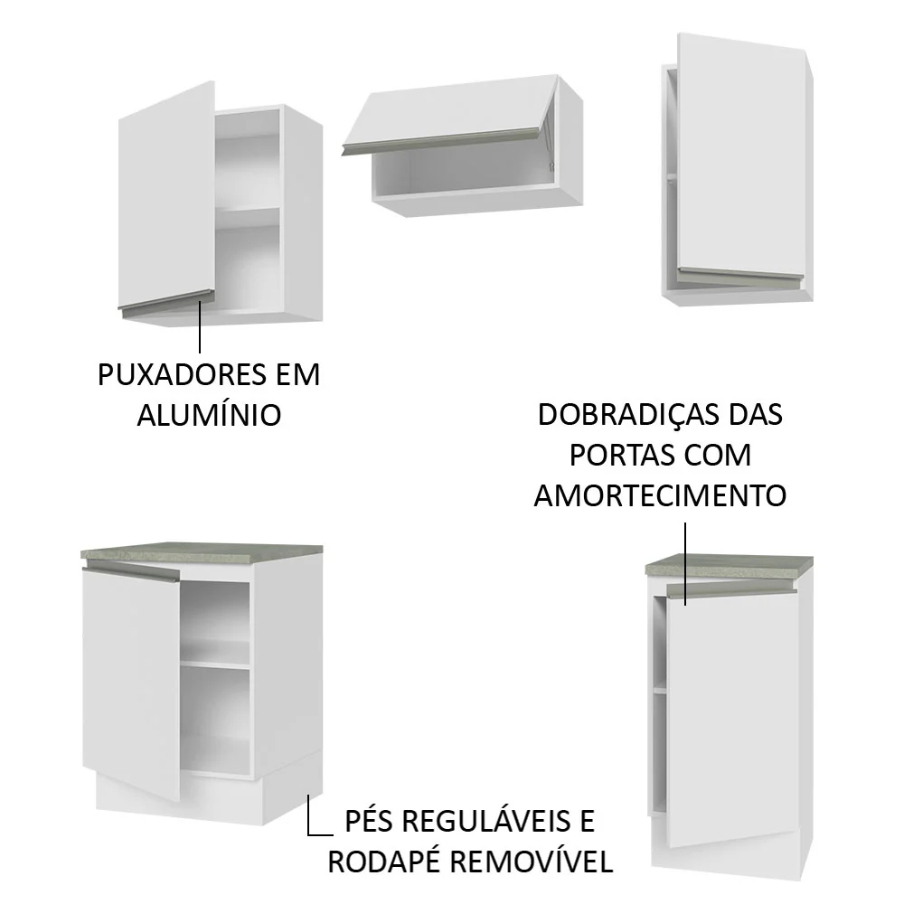 Armário de Cozinha Compacta 160cm Branco Glamy Madesa 07 - Image 4