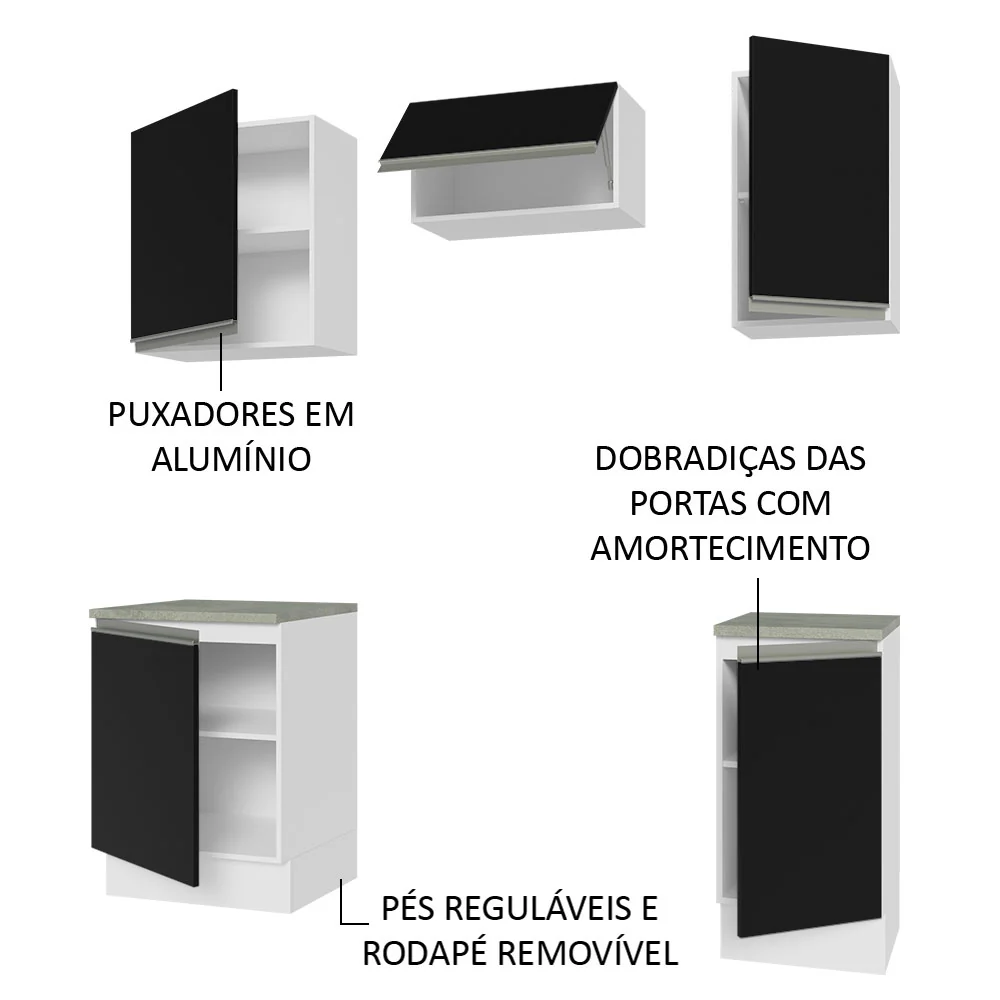 Armário de Cozinha Compacta 160cm Branco/Preto Glamy Madesa 07 - Image 4