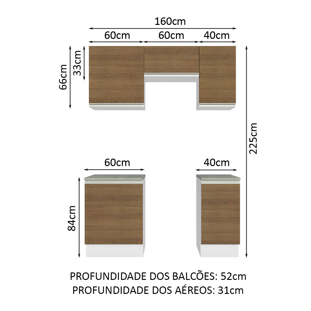 Armário de Cozinha Compacta 160cm Branco/Rustic Glamy Madesa 07 - Image 3