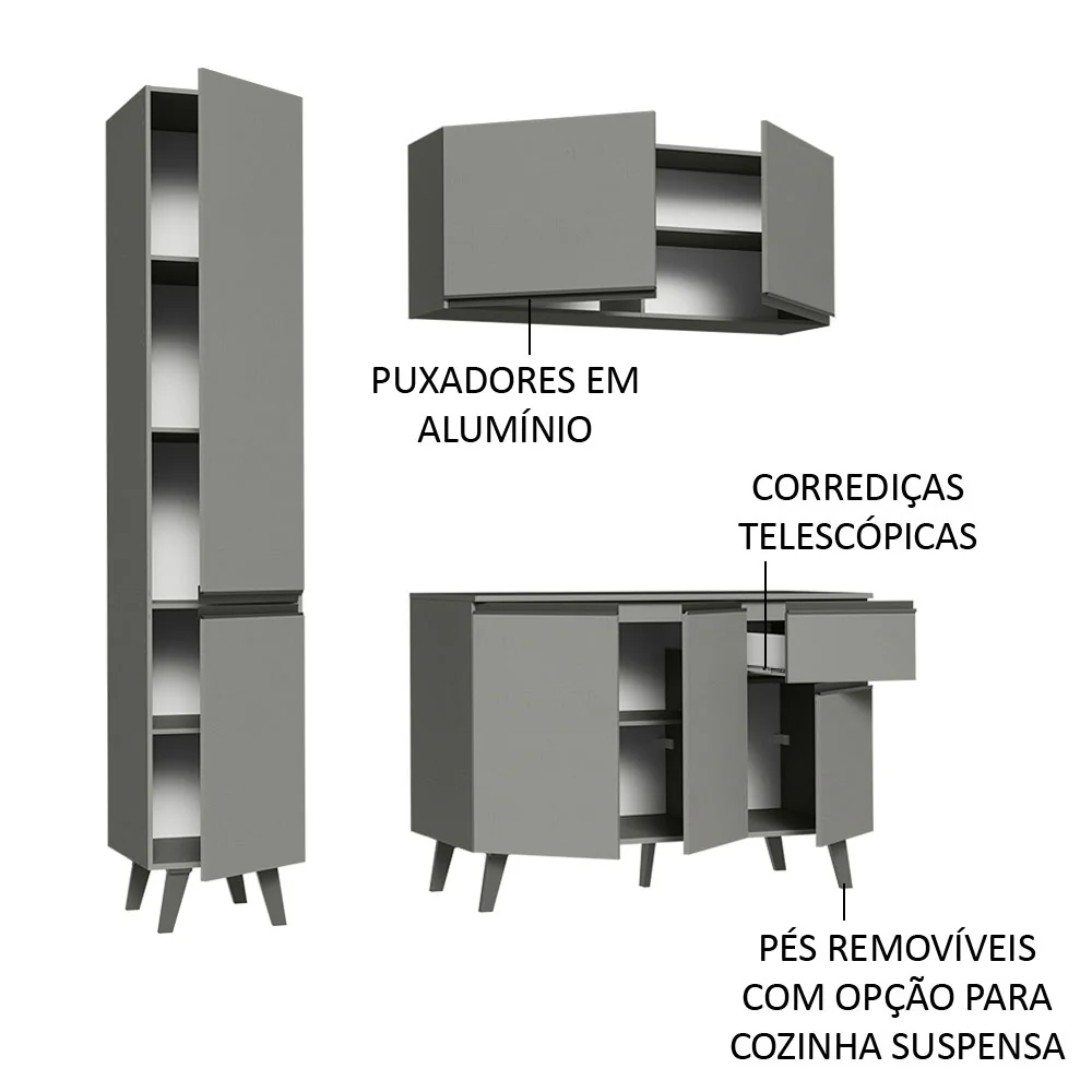 Armário de Cozinha Compacta 160cm Cinza Nice Madesa 01 - Image 4