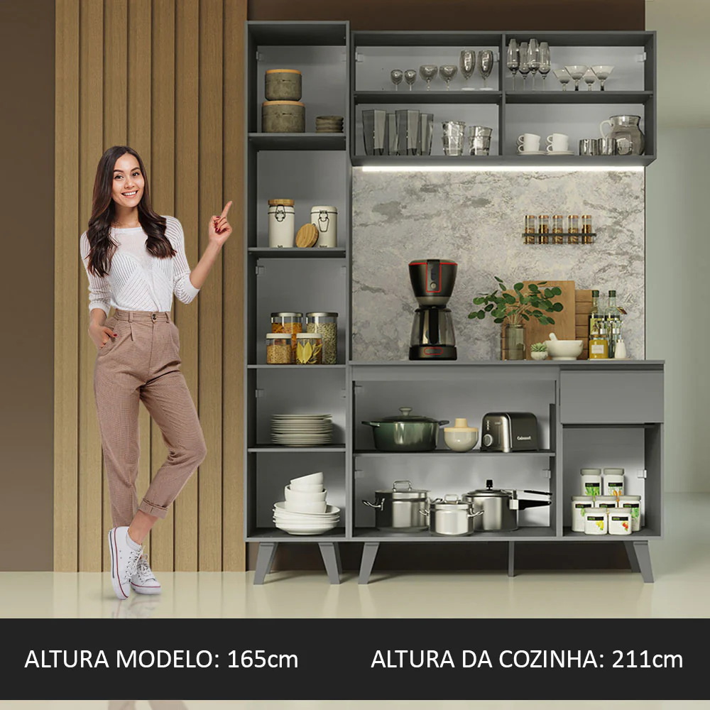Armário de Cozinha Compacta 160cm Cinza Nice Madesa 01 - Image 5