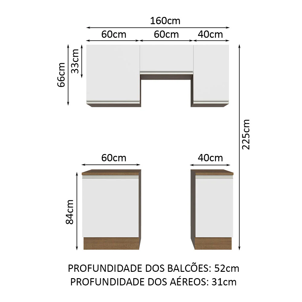 Armário de Cozinha Compacta 160cm Rustic/Branco Glamy Madesa 07 - Image 3