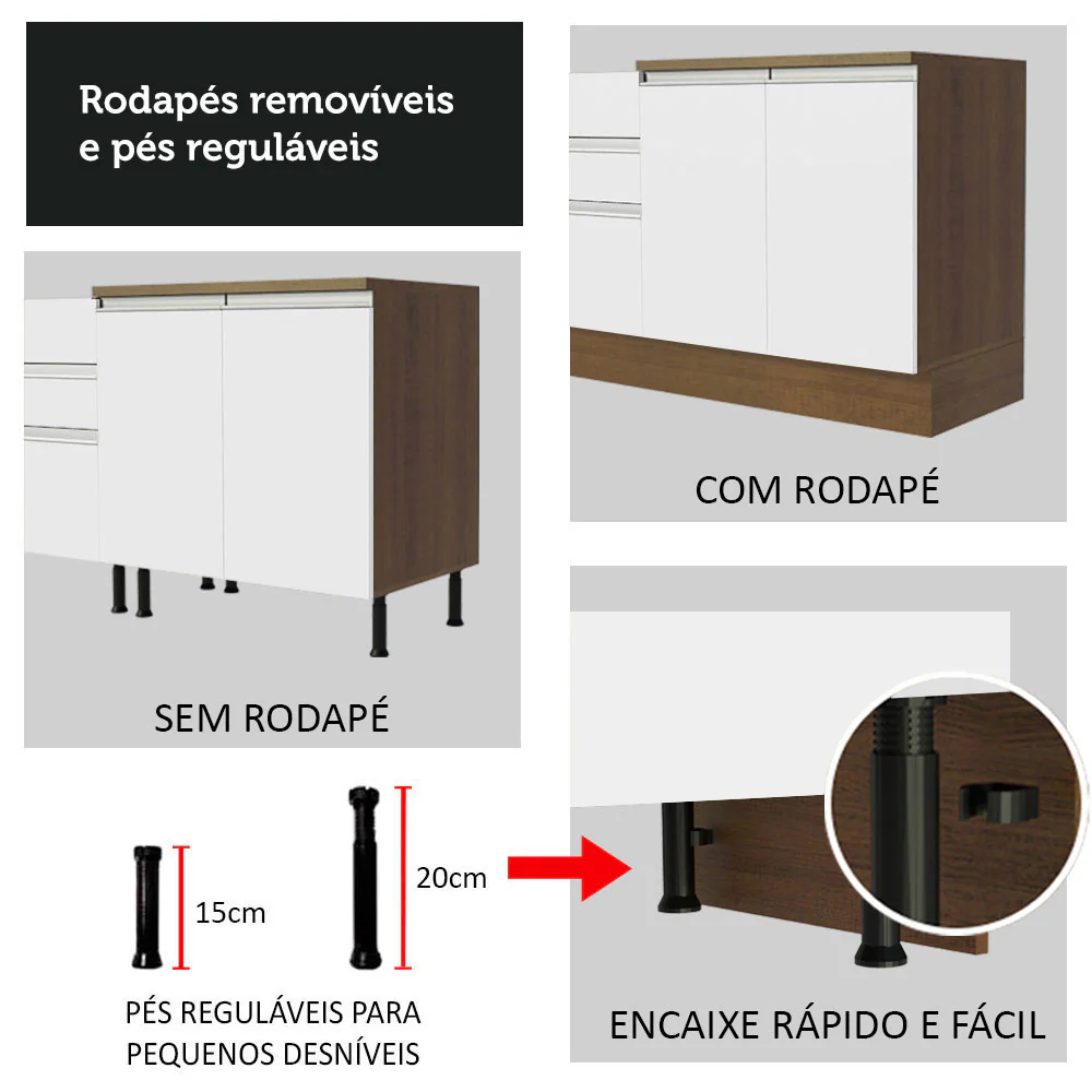 Armário de Cozinha Compacta 160cm Rustic/Branco Glamy Madesa 07 - Image 8