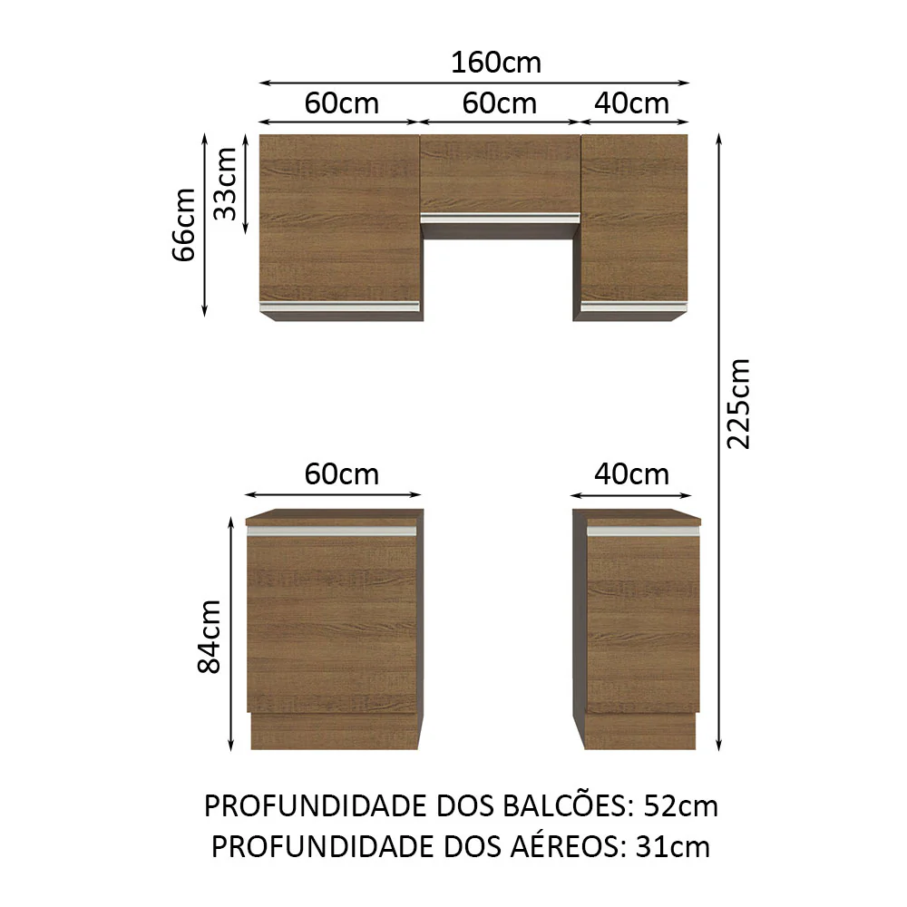 Armário de Cozinha Compacta 160cm Rustic Glamy Madesa 07 - Image 3